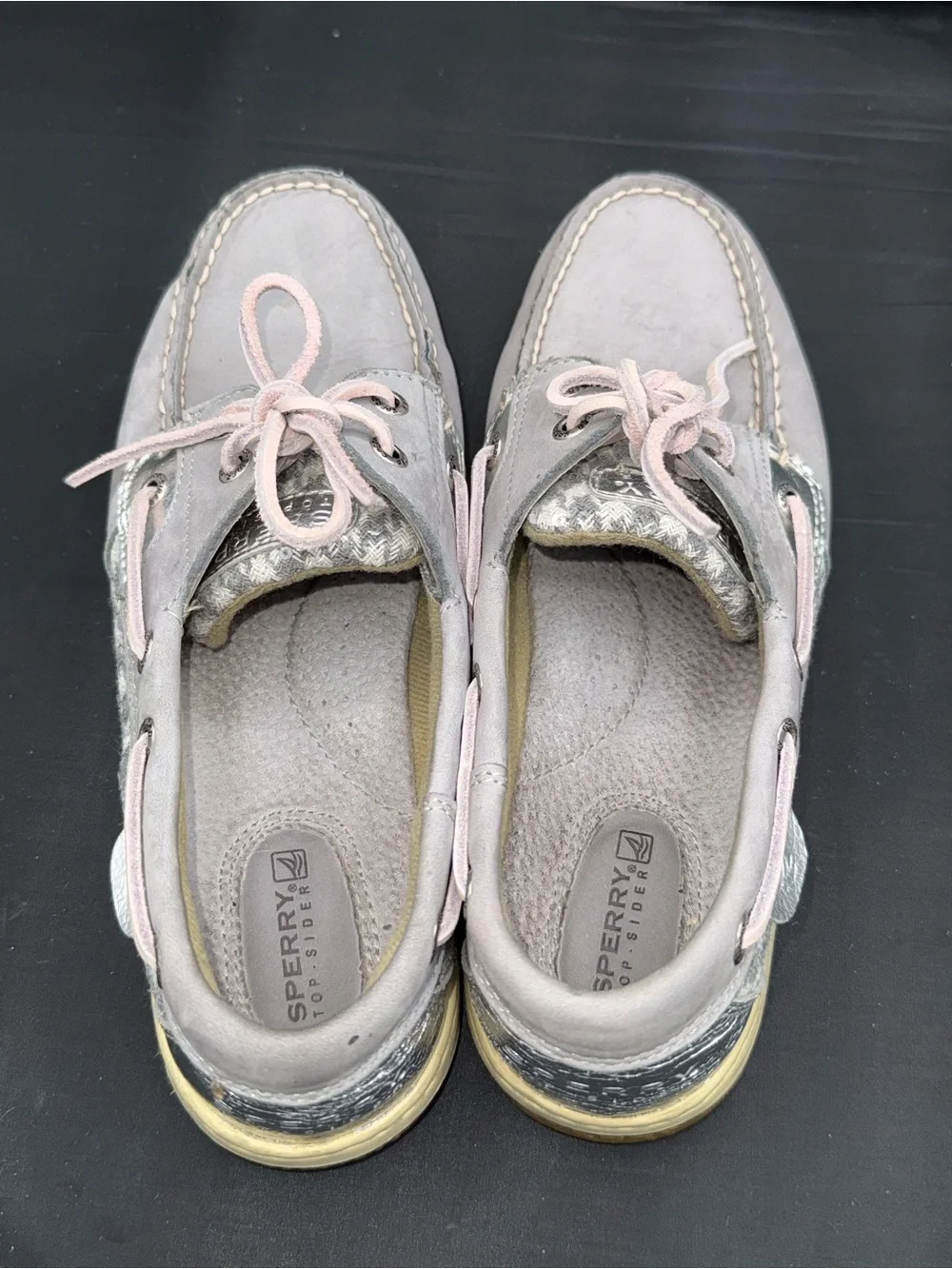Sperry Angelfish Boat Shoes 7.5 Gray Silver Coastal Prep Nautical Chic Trend